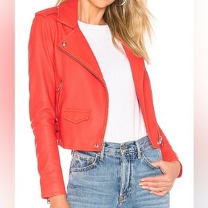 Nwt Iro Ashville Leather Jacket Orange Distressed Wash Zippers Fr 38
